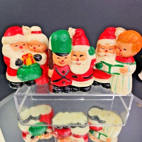 Vintage Christmas Decor Wax Candles Santa Mr Mrs Clause Choir Army Japan Unlit - Picture 1 of 15
